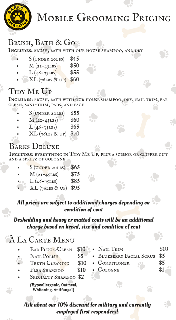 dog grooming charges