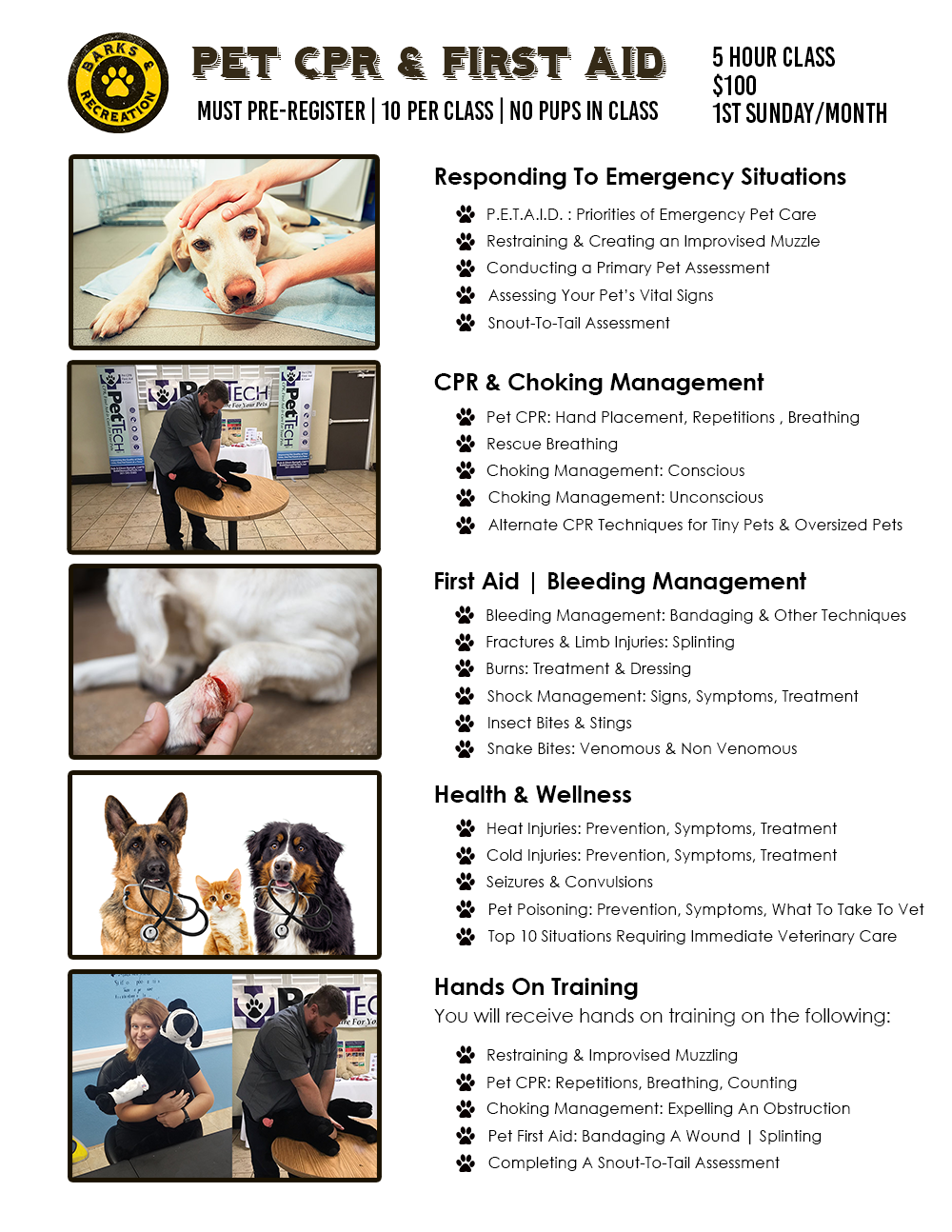 Pet CPR and First Aid Class Agenda – Barks and Recreation